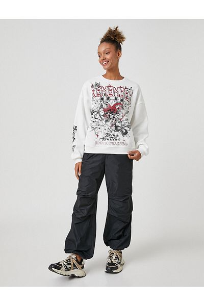 Koton Oversize Sweatshirt Crew Neck Printed Long Sleeve
