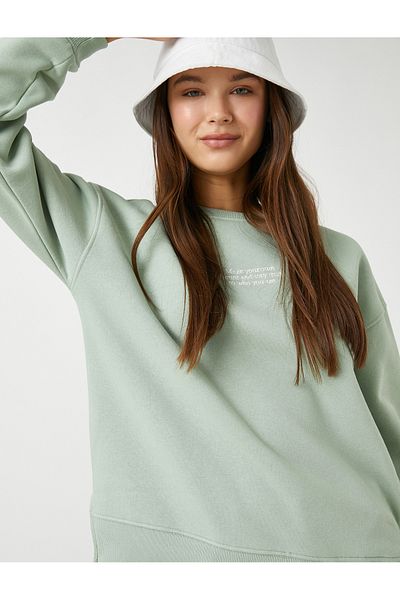 Koton Crew Neck Sweatshirt Slogan Embroidered Long Sleeve