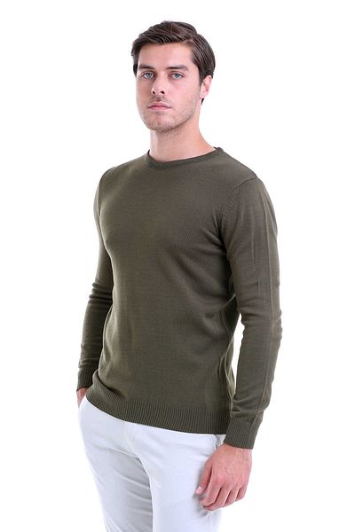 Hatemoğlu Men's Green Regular Fit Plain Crew Neck Knitwear Sweater