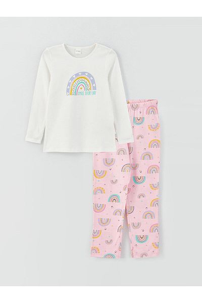 LC Waikiki Lcw Kids Crew Neck Printed Long Sleeve Girl's Pajama Set