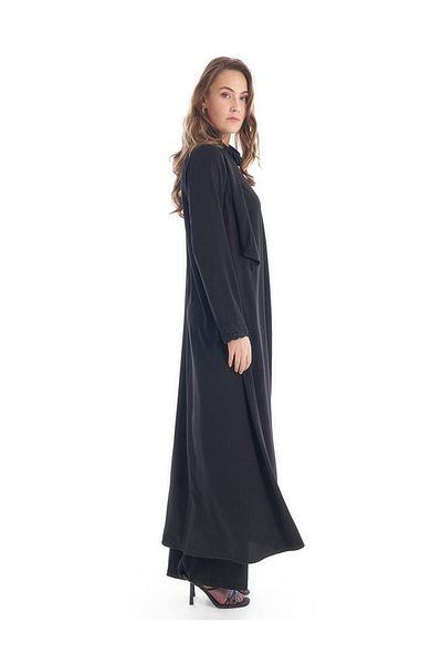 Kayra Black Embroidered Shawl Collar Clothing
