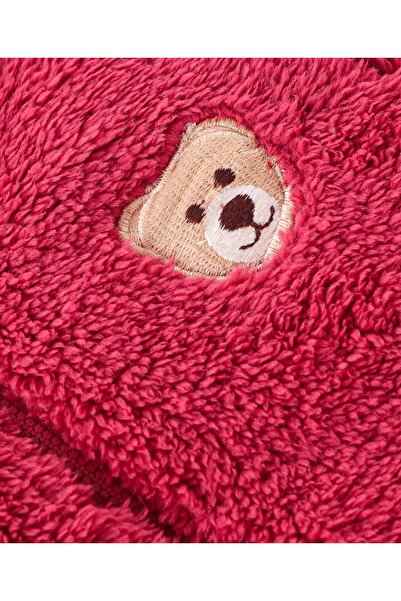 Babyhug - Hooded Front Open Fur Jacket with Bear Patch Detailing - Maroon