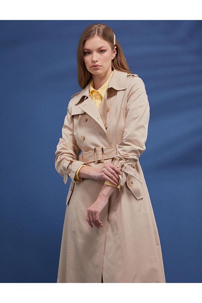 Kayra Long Top Coat with Epaulettes Clay