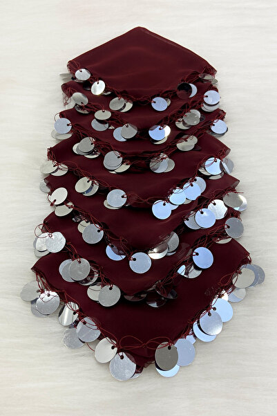 ZEYMERADE Bordo Gümüş Şifon Halay Mendili 1 Adet, Gelin Damat Düğün Kına Sünn...