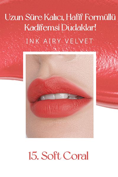PERIPERA Long-Lasting Velvet Finish Tint - Lightweight Formula, Airy Velvet (15 Soft Coral)