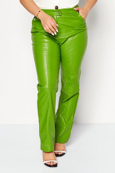 4th & Reckless Women Regular Fit Solid Leather Straight Leg Pants, Green