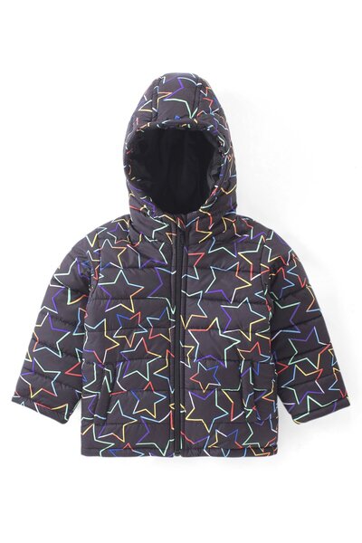 Babyhug - سترة مبطنة مفتوحة من الأمام بأكمام طويلة وغطاء رأس مع طبعة نجوم - أ...