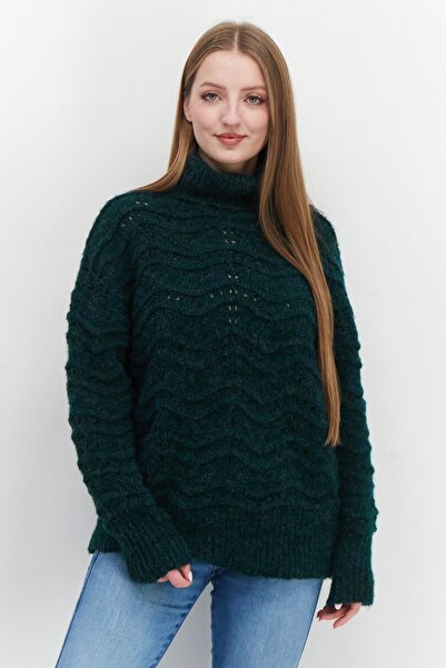 Bloomingdales سترة نسائية ذات رقبة عالية، باللون الأخضر الزمردي