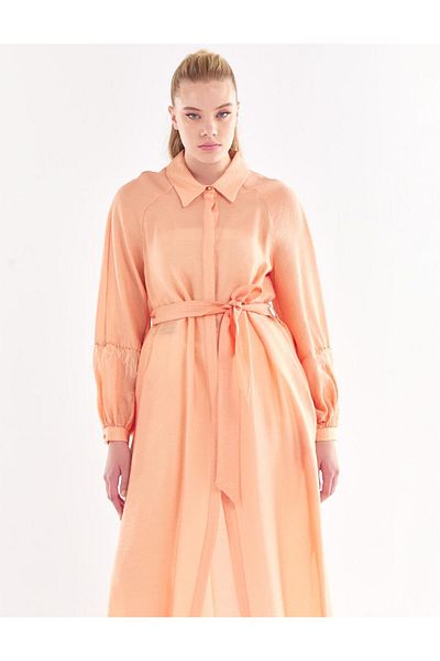 Kayra Stone Embroidered Tasseled Tunic Peach