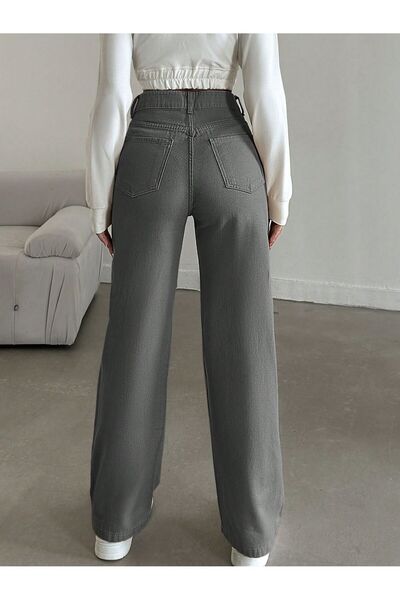 SHEVEGA Women's Gray High Waist Linen Loose Leg Palazzo Pants