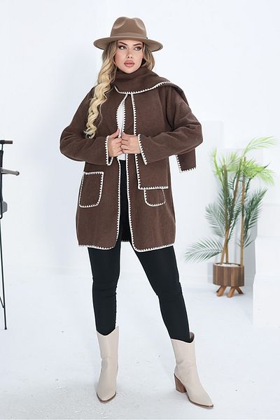 Bestenur Sarel 1270 Model Stamp Brown Jacket - Με Φουλάρι