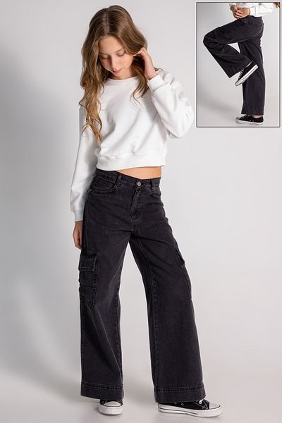 DMB BOYS & GIRLS Wide Leg Wide Leg Cargo Pocket Jeans Girl's Jeans