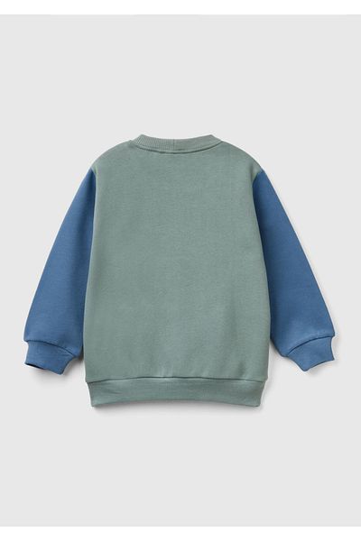 United Colors of Benetton Boy's Cream-Khaki Front Printed Regular Fit Crew Neck Ribbed Sweatshirt