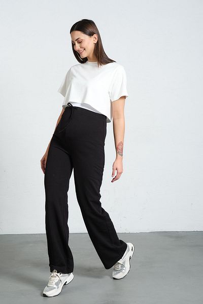BUSA High Waist and Wide Leg Maternity Sweatpants - Black