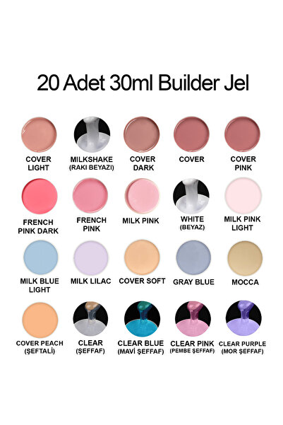 Pronsh 20 Renk 30ml Builder Jel, Protez Tırnak Jeli Seti, Protez Tırnak Seti