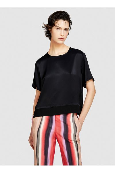 Sisley Γυναικεία Μπλούζα Φαρδύ Γιακά Μαύρη 52BZLQ075