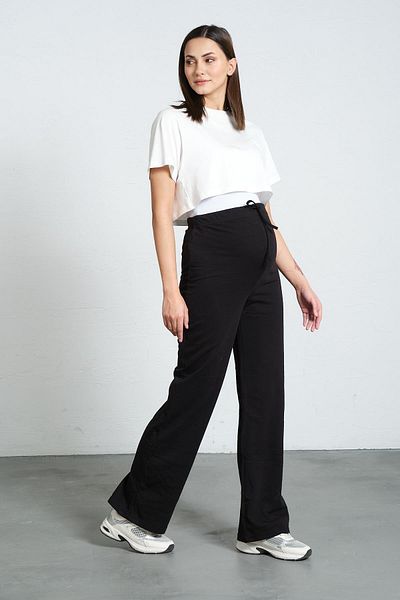 BUSA High Waist and Wide Leg Maternity Sweatpants - Black