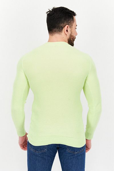 CELIO Men Crew Neck Knitted Long Sleeves Sweater, Lime Green