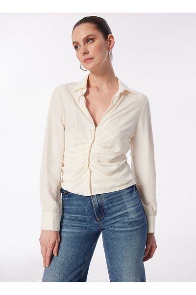 Sisley Γυναικεία Μπλούζα Degaje Collar Cream 55EBLQ066