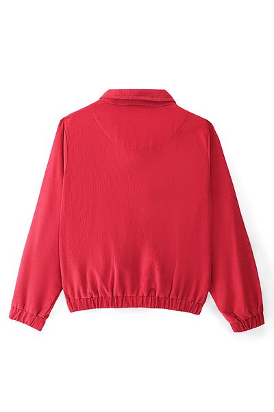 Pine kids Cotton Full Sleeves Corduroy Bomber Jacket Solid Colour - Red