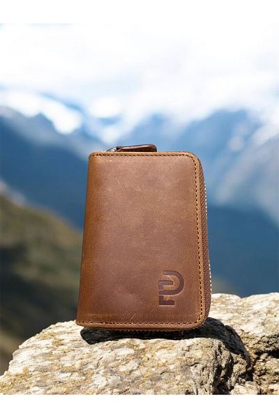 gökstore Unisex Vintage Leather Wallet - Brown, Zip-Up, 11 Card Compartment Card Holder