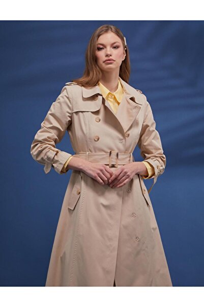 Kayra Long Top Coat with Epaulettes Clay