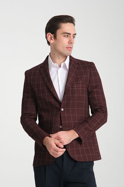 Frappoli Ανδρικό μπουφάν Paride Claret Red καρό Slim Fit Mono Collar Sports Blazer