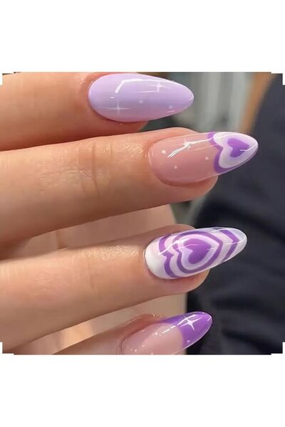 Alya Nail Studio Kadın Jel Nail Art Baskılı Lila Kalp Hipnotize Design Badem ...