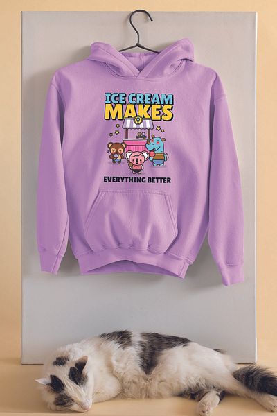 ADABEBEK Hanorac oversize cu imprimeu unisex Ice Cream Shop Animals 22904