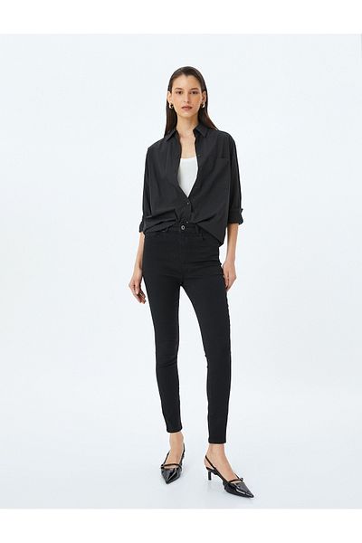 Koton Skinny-Fit-Jeans mit hoher Taille – Push-Up-Jeans mit Knopfleiste