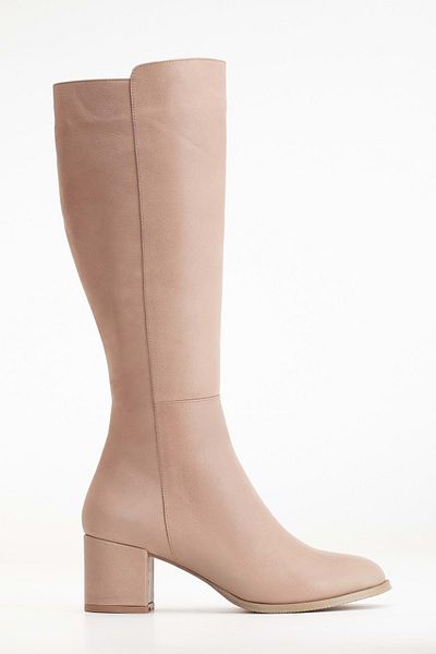 ANALİN SHOES Γυναικείες μπότες με τακούνι από γνήσιο δέρμα σε πέτρα