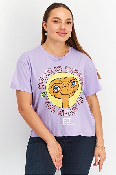 ET Women Crew Neck Short Sleeve Graphic Top, Purple