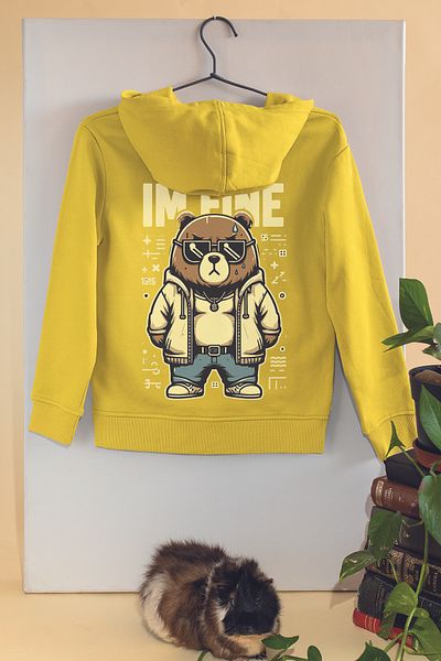 ADABEBEK Trend Premium I'm Fine - Детски суитшърт Oversize с очила и щампа на плюшено мече 22515