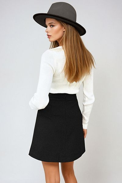 VAGGON Women's Black Double Pocket Cashew Skirt