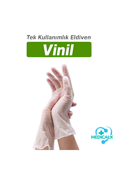 Medicalx Vinil Şeffaf Muayene Eldiveni Pudrasız 100’lü Paket - Medium
