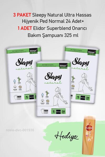 Sleepy Natural Hijyenik Ped Normal 24 Adet X 3 ve Hediye Elidor 325 ml
