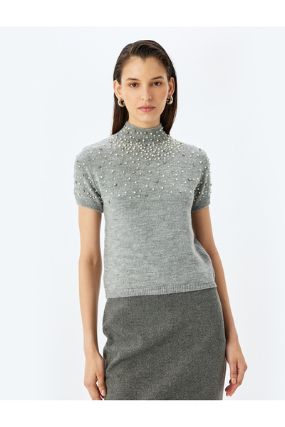 Koton X Melis Ağazat - Pulover din tricot cu mânecă scurtă cu guler vertical