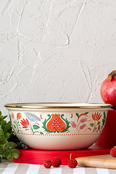 Emsan Pomegranate Enamel Salad Bowl 22 cm