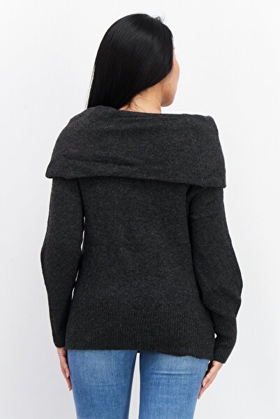 beach lunge lounge Women Off shoulder Long Sleeve Textured Sweaters, Grey