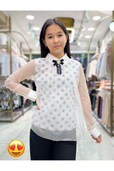 Minimoda Kids Tüllü Gömlek Yakalı Kız Bluz