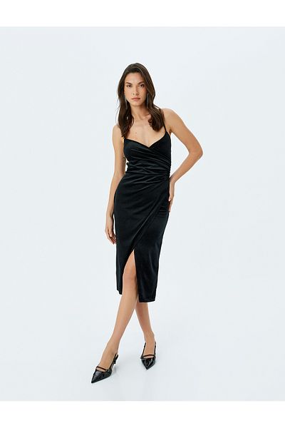 Koton Φόρεμα Lurex με σχισμή λαιμόκοψη με διπλό στήθος Midi