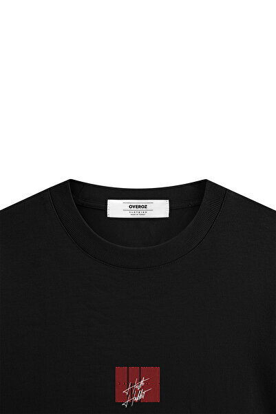 Overoz Μπλουζάκι Unisex με στάμπα Never Stop Back Μαύρο Oversize - 1292