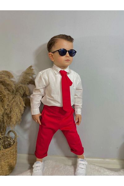favorimkids Striped Suit with Red Tie (Pants, Shirt, Tie) 3-Piece Set