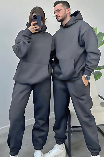 CMZ COLLECTİON Kadın Erkek Çiftlere Özel Yılbaşı Konseptli Oversize Tekli Eşofman Takımı