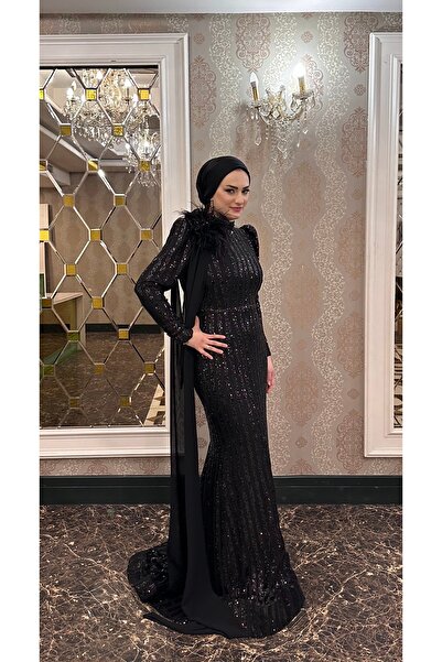 Sultan Ekşioğlu Tasarımı Çiçek Detaylı Balık Payet Abiye