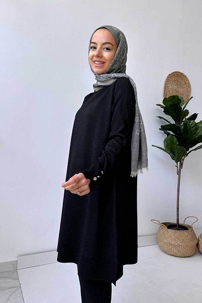 Ka Hijab Μια φόρμα Sparkling Mercerized Hijab Tunic - Μαύρο