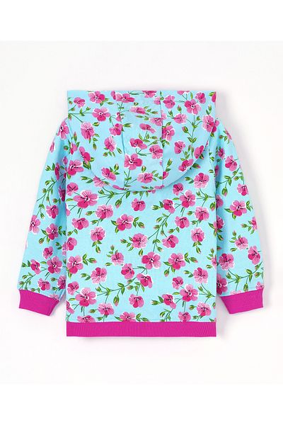 Babyhug Full Sleeves Hooded Sweatshirt Floral Print- Pink Blue
