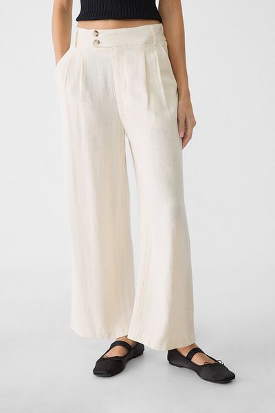 Stradivarius Linen Blend Culotte Pants