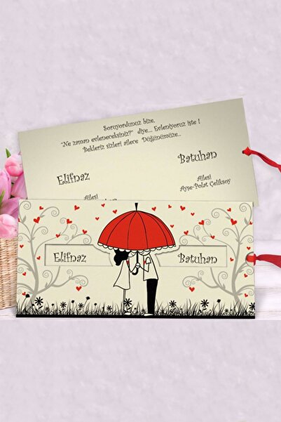 İKLİM DAVETİYE 50 Adet Romantik Düğün, Nişan, Nikah Davetiyesi, Baskı Hariçti...