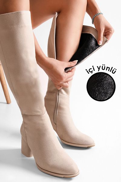Shoeberry Női Kiella bézs velúr sarkú csizma bézs velúr